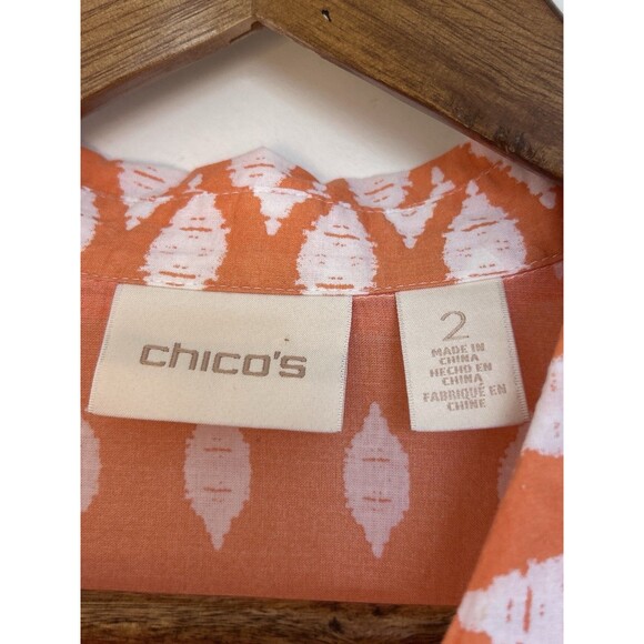Chico's Size 2 Large Orange Pink Ombre Ikat Button Front Blouse Lightweight - Picture 4 of 5